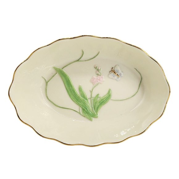 Lenox NIB Bone China Butterfly Candy Dish Ivory Porcelain 24K Gold Trim Oval - Picture 1 of 6